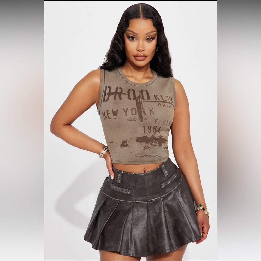 Brooklyn Bridge Washed Vintage Tank - Brown Combo